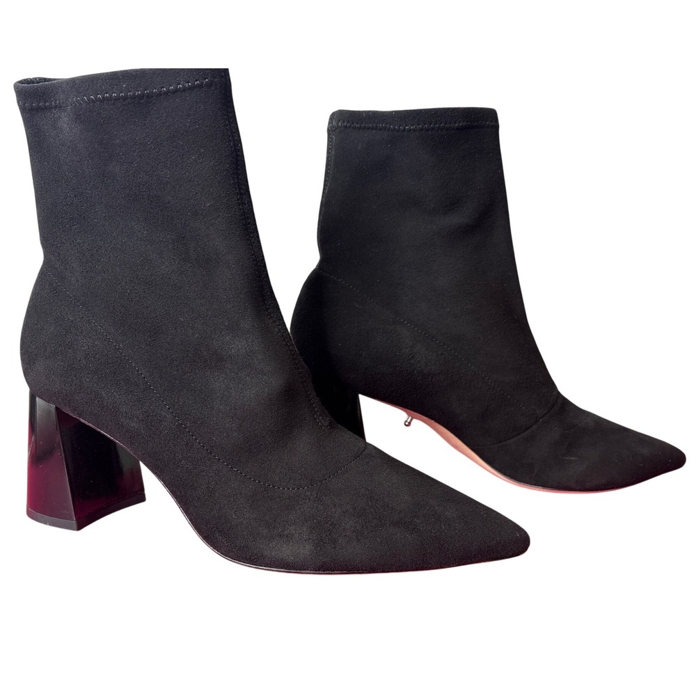 ALTERRE Womens Black Suede‎ Pointed Toe Sock Booties Block Heel Size 8.5